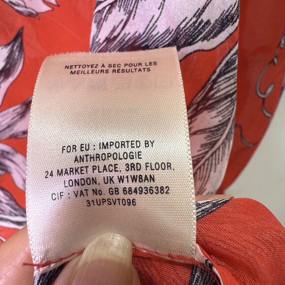 Leifsdottir Women Long Sleeve 100% Silk Blouse Sz 6‎ Floral Red Black White - Picture 10 of 16